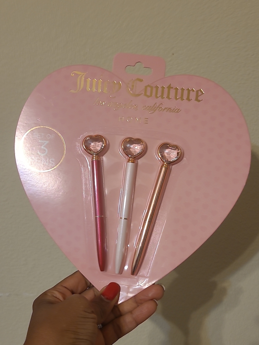 Juicy Couture Heart-Tip Ballpoint Pen Trio - Pink, White, Rose Gold